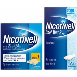 Nicotinell - Combinatie Therapie - Pleister 21 mg - 14 st + Kauwgom Mint 2 mg - 96 st Pakket