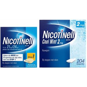 Nicotinell - Combinatie Therapie - Pleister 21 mg - 14 st + Kauwgom Cool Mint 2 mg - 204 st Pakket