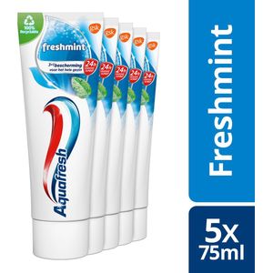 Aquafresh Freshmint 3in1 tandpasta voor een frisse adem voordeelverpakking 5 x 75ml, recyclebare plastic tube en dop