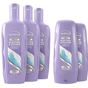 Andrélon Special Klei Fris & Zuiver Shampoo en Conditioner voor haar dat snel vet wordt - 3 x 300 ml + 2 x 300 ml - Voordeelverpakking