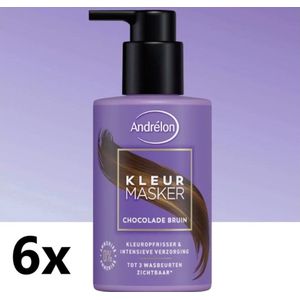 Andrélon Kleurmasker - Chocolade bruin - Haarmasker - Kleurspoeling - 6 x 200ML - Voordeelverpakking