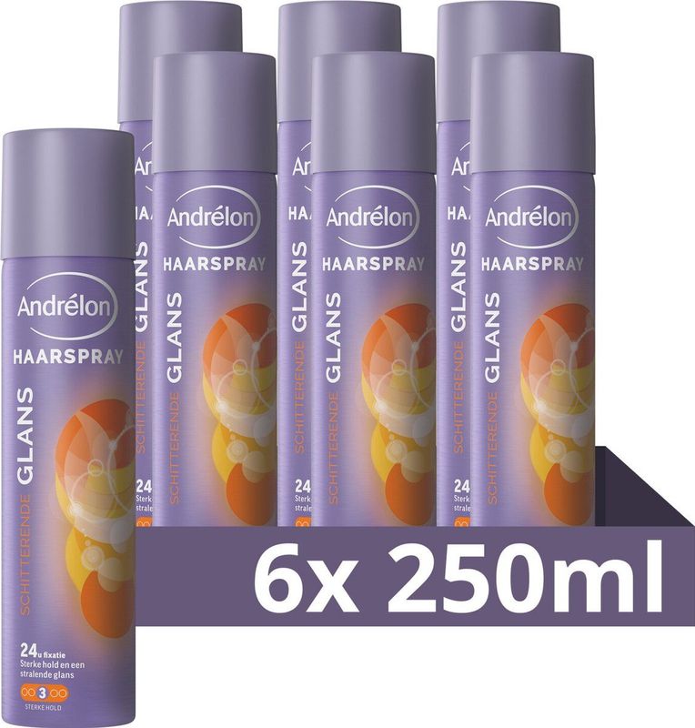 Andrélon Haarspray - Schitterende Glans - gaat pluis in je haar tegen, zeer fijne verstuiving - 6 x 250 ml