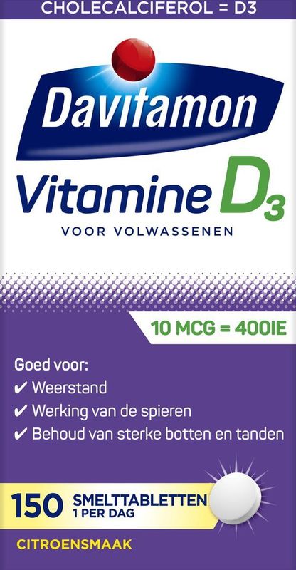 Davitamon Vitamine D Volwassen - vitamine D3 volwassenen - Smelttablet 150 stuks