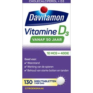 Davitamon Vitamine D 50+ Smelttabletten - vitamine d volwassenen - 130 stuks - Voedingssupplement