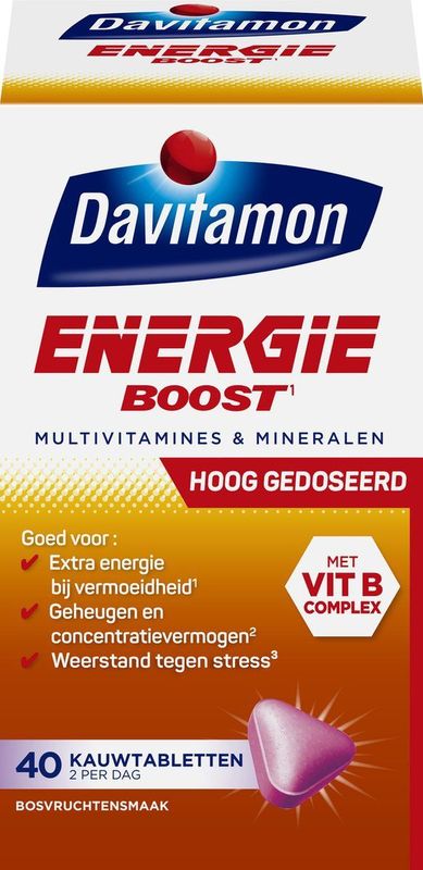 Davitamon - Energie Boost Forte - Multivitamine - Bosvruchten - 40 Tabletten