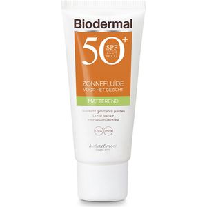 Biodermal Zonnebrand -  Matterende Zonnefluïde voor het gezicht SPF 50  - 40ml - Voorkomt glimmen en puistjes