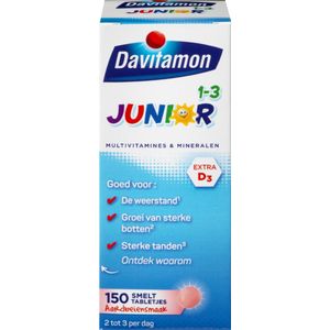 Davitamon Junior vitaminen 1-3 jaar - multivitamine kinderen - 150 smelttabletjes - Aardbeiensmaak