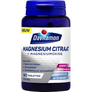 Davitamon Magnesium citraat – 100% magnesium citraat - Voedingssupplement - 60 Magnesium tabletten