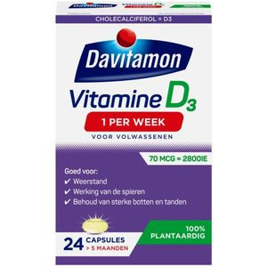 Davitamon Vitamine D - 1 per week - 100% plantaardig  - Vegan – Voedingssupplement - 24 capsules