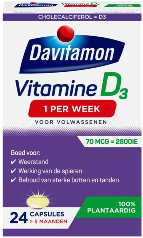 Davitamon Vitamine D - 1 per week - 100% plantaardig  - Vegan – Voedingssupplement - 24 capsules