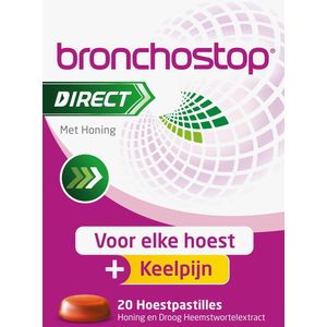 Bronchostop Direct - Hoestpastilles - Met honing  – 20 stuks