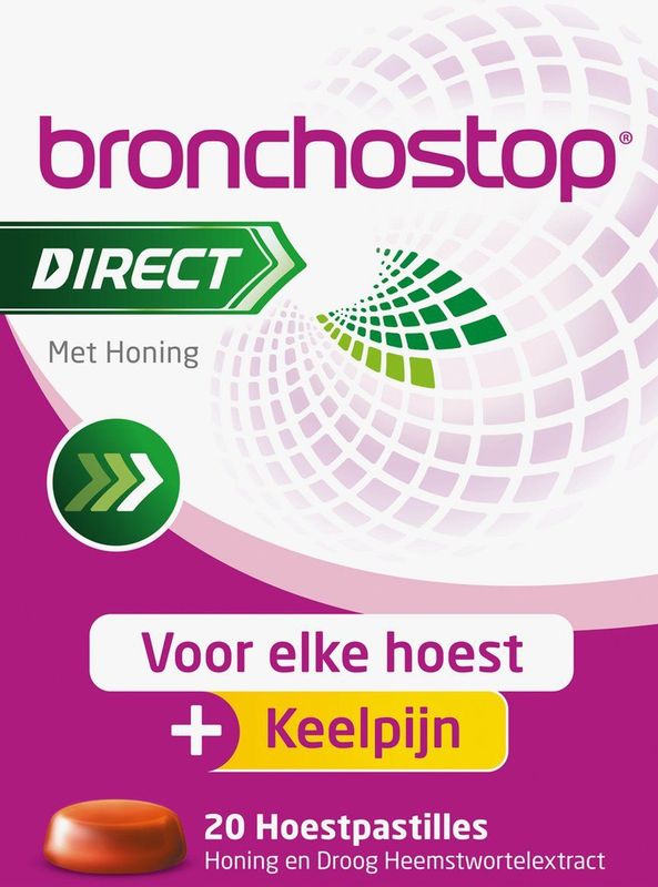 Bronchostop Direct - Hoestpastilles - Met honing  – 20 stuks