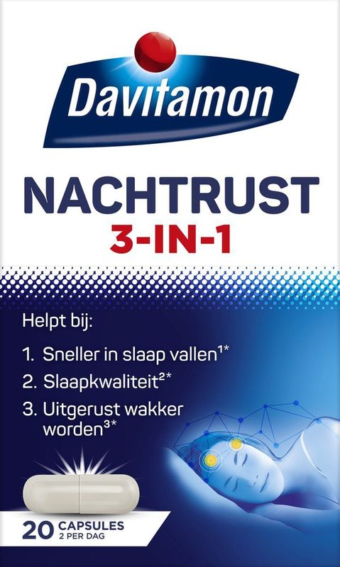 Davitamon Nachtrust 3-in-1 – Voedingssupplement – 20 nachtrust tabletten