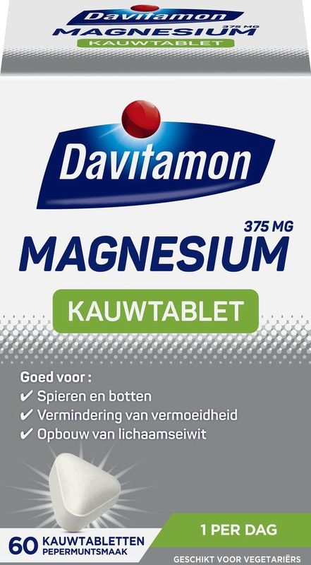 Davitamon Magnesium - Magnesium tabletten - Voedingssupplement- 60  Magnesium kauwtabletten