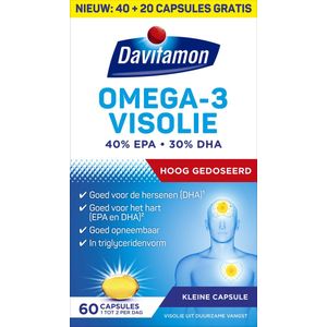 Davitamon Omega 3 Visolie - Hooggedoseerde omega 3 visolie  -  Voedingssupplement - 60 visolie capsules