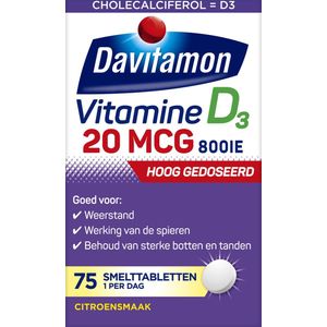 Davitamon - Vitamine D3 - Smelttabletten - 20mcg - 75 stuks