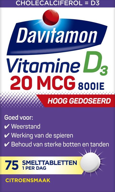 Davitamon - Vitamine D3 - Smelttabletten - 20mcg - 75 stuks