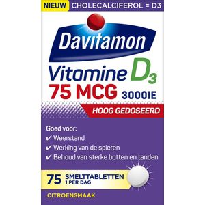Davitamon - Vitamine D3 - Smelttabletten - 75mcg - 60+15 GRATIS