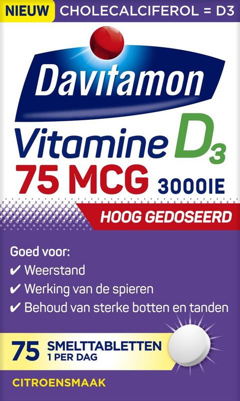 Davitamon - Vitamine D3 - Smelttabletten - 75mcg - 60+15 GRATIS