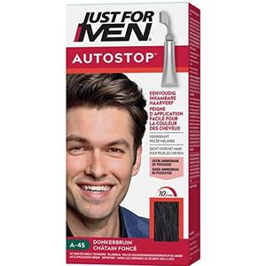 Just For Men Autostop Haarkleuring A45 Donkerbruin - Haarverf voor Mannen - Klaar in 10 minuten - Volledige of Gerichte Toepassing - Vrij van Peroxide en Ammoniak - Kant en Klaar - Eenvoudig in te Kammen