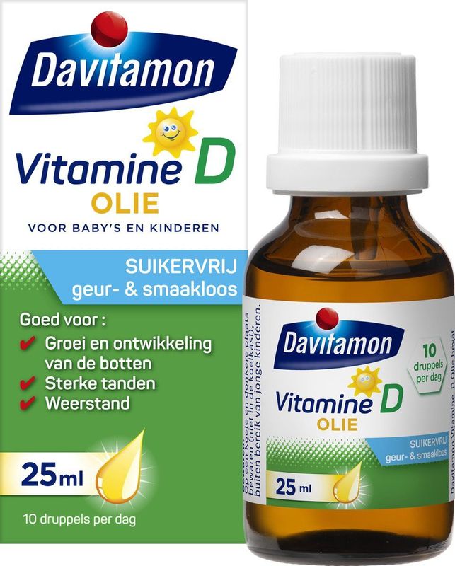 Davitamon vitamine D olie baby en kind - bevat vitamine D3 – vitamine D druppels suikervrij - 25ml