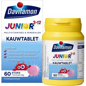 Davitamon Junior 3+ kauwvitamines - multivitamine kinderen - framboos - 60 tabletten