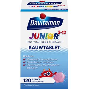 Davitamon Junior 3+ kauwvitamines - multivitamine kinderen - framboos - 120 stuks