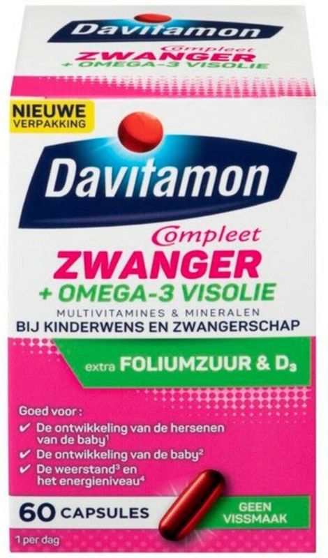 Davitamon Compleet Zwanger Multivitamine Omega 3 Visolie bij zwangerschap en kinderwens - 60 stuks