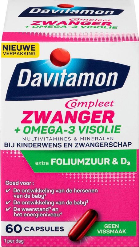 Davitamon Compleet Zwanger Multivitamine Omega 3 Visolie bij zwangerschap en kinderwens - 60 stuks