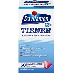 Davitamon Multi Boost 12+ Kauwvitamines - multivitaminen kinderen – aardbei smaak - 60 kauwtabletten