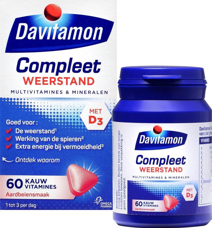 Davitamon Compleet Weerstand - Kauwvitamines - Multivitamine - aardbei - 60 tabletten