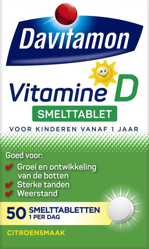 Davitamon Vitamine D Kinderen - Groei en Ontwikkeling - Voedingssupplement - Smelttablet 50 stuks
