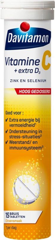 Davitamon Vitamine C forte + vitamine D3 - 15 bruistabletten - Voedingssupplement
