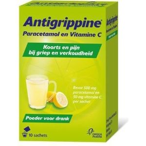 Antigrippine Paracetamol en Vitamine C, Poeder voor Drank - 10 Sachets