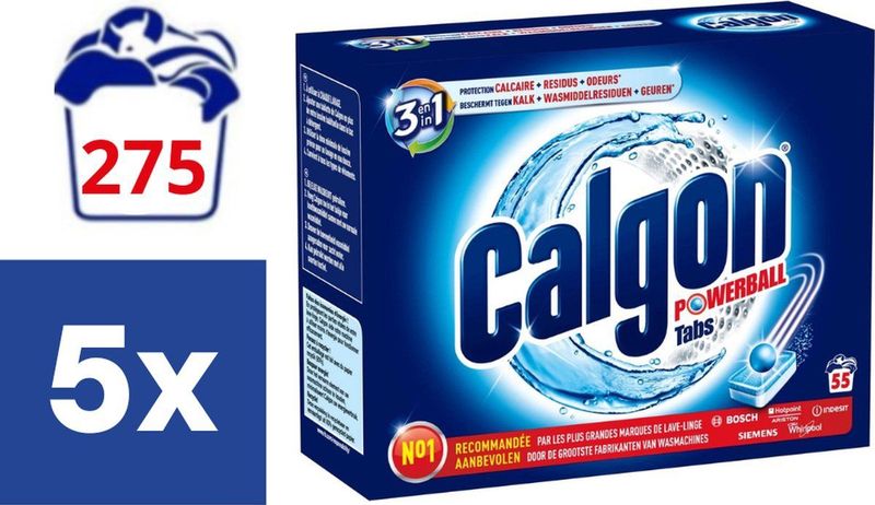 Calgon 3 in 1 Powerball Tabs Wasmachine Reiniger en Anti kalk - 5 x 55 Wasbeurten