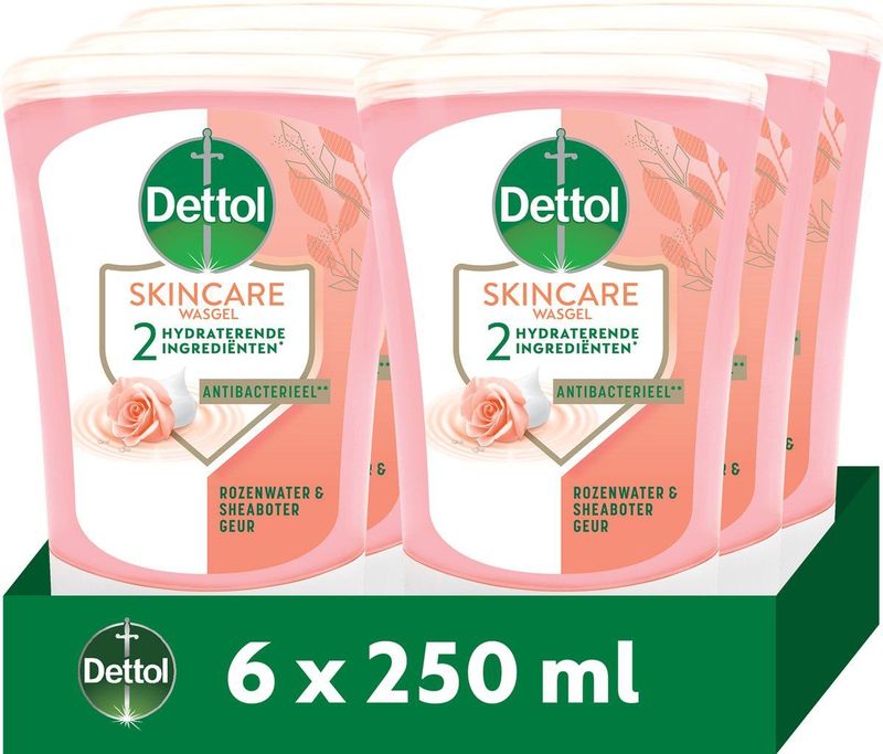 Dettol No-Touch Navulling Handzeep Rozenwater & Sheaboter (Skincare) 250ml - 6 stuks - Voordeelverpakking