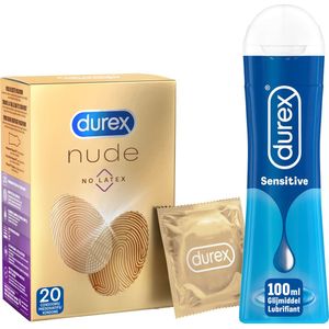 Durex - 20 stuks Condooms - Nude No Latex - 100ml Glijmiddel - Play Sensitive - Voordeelverpakking