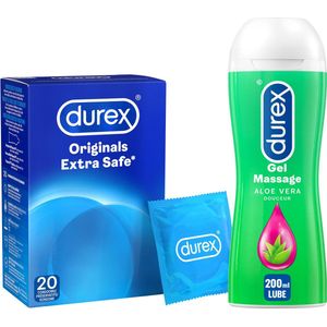 Durex - 20 stuks Condooms - Extra Safe - 200 ml Glijmiddel - Play Massage 2/1 Aloe - Voordeelverpakking