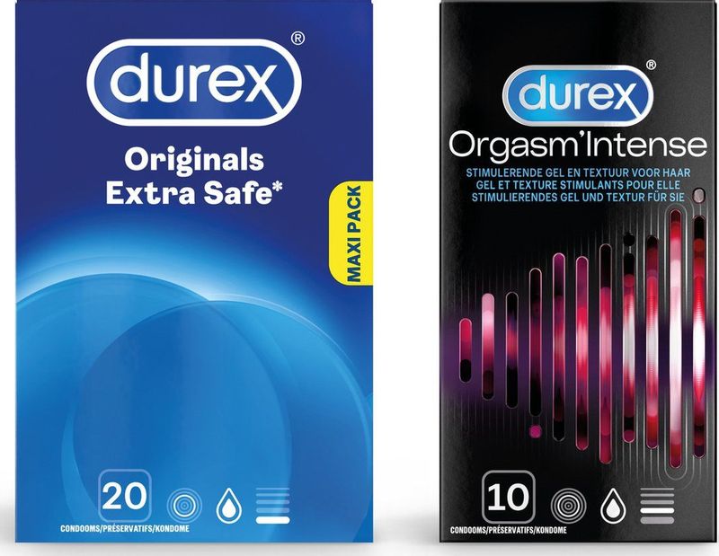 Durex - 30 Condooms - Extra Safe 20 stuks - Orgasm Intense 10 stuks - Voordeelverpakking