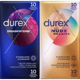 Durex - 20 stuks Condooms - Orgasm Intense Stimulerende Gel 10 stuks - Nude No Latex Huid op Huid gevoel 10 stuks - Voordeelverpakking