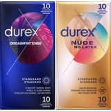 Durex - Orgasm Intense Condooms 10 stuks & Nude No Latex Condooms 10 stuks - Pakket