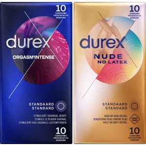 Durex - 20 stuks Condooms - Orgasm Intense Stimulerende Gel 10 stuks - Nude No Latex Huid op Huid gevoel 10 stuks - Voordeelverpakking
