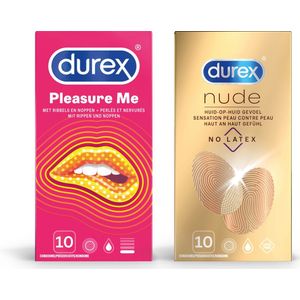 Durex - 20 stuks Condooms - Pleasure Me 1x10 stuks - Nude No Latex 1x10 stuks - Voordeelverpakking