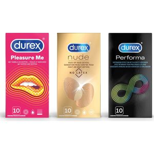 Durex - 30 stuks Condooms - Pleasure Me 1x10 stuks - Nude No Latex 1x10 stuks - Voordeelverpakking