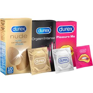 Durex - 30 stuks Condooms - Pleasure Me 1x10 stuks - Orgasm Intense 1x10 stuks - Nude No Latex 1x10 stuks - Voordeelverpakking