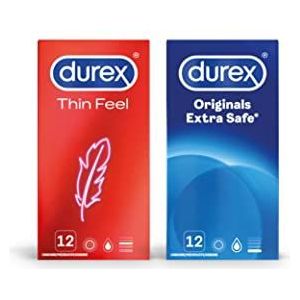 Durex - 24 stuks Condooms - Thin Feel 1x12 stuks - Extra Safe 1x12 stuks - Voordeelverpakking