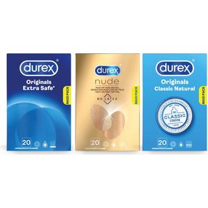 Durex - 60 stuks Condooms - Extra Safe 1x20 stuks - Nude No Latex 1x20 stuks - Classic Natural 1x20 stuks - Voordeelverpakking
