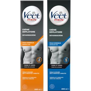 Veet Men - 400ml Ontharingscreme - Normaal 200ml - Gevoelig 200ml - Voordeelverpakking