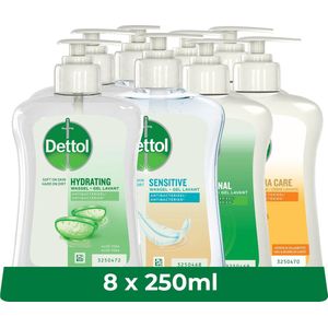 Dettol - 2L Handzeep - Antibacterieel - Aloe Vera 2x250ml - Orginal 2x250 - Gevoelige Huid 2x250 - LHS care+ Honing/Shea Droog 2x250 - Voordeelverpakking