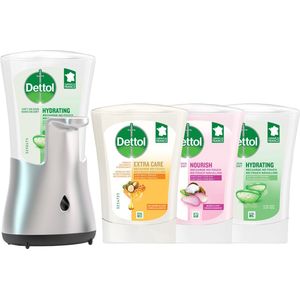 Dettol - Automatische Zeepdispenser No Touch & 3x250ml Handzeep No Touch Navulling - Aloe Vera, Sheabutter en Blue Lotus - Voordeelverpakking